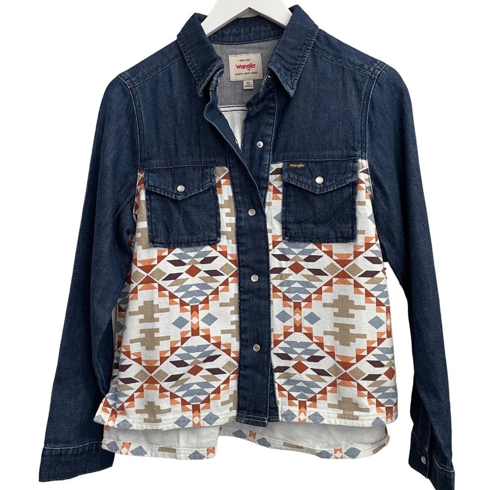 Wrangler Rodeo Flannel Pearl Snap Jean Jacket Size XS